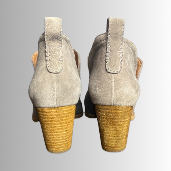 Jeffrey Campbell Rosalee Gray Suede Stacked Wood Heeled Booties, Size 7.5 - Picture 5 of 8